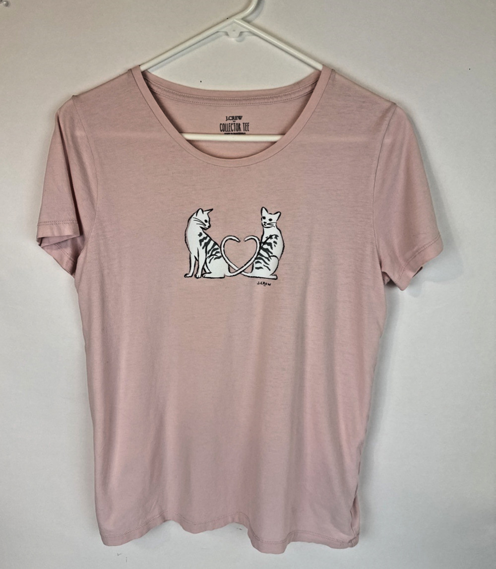 Women's J Crew Factory Cat tails heart collector tee kitty Pink purr